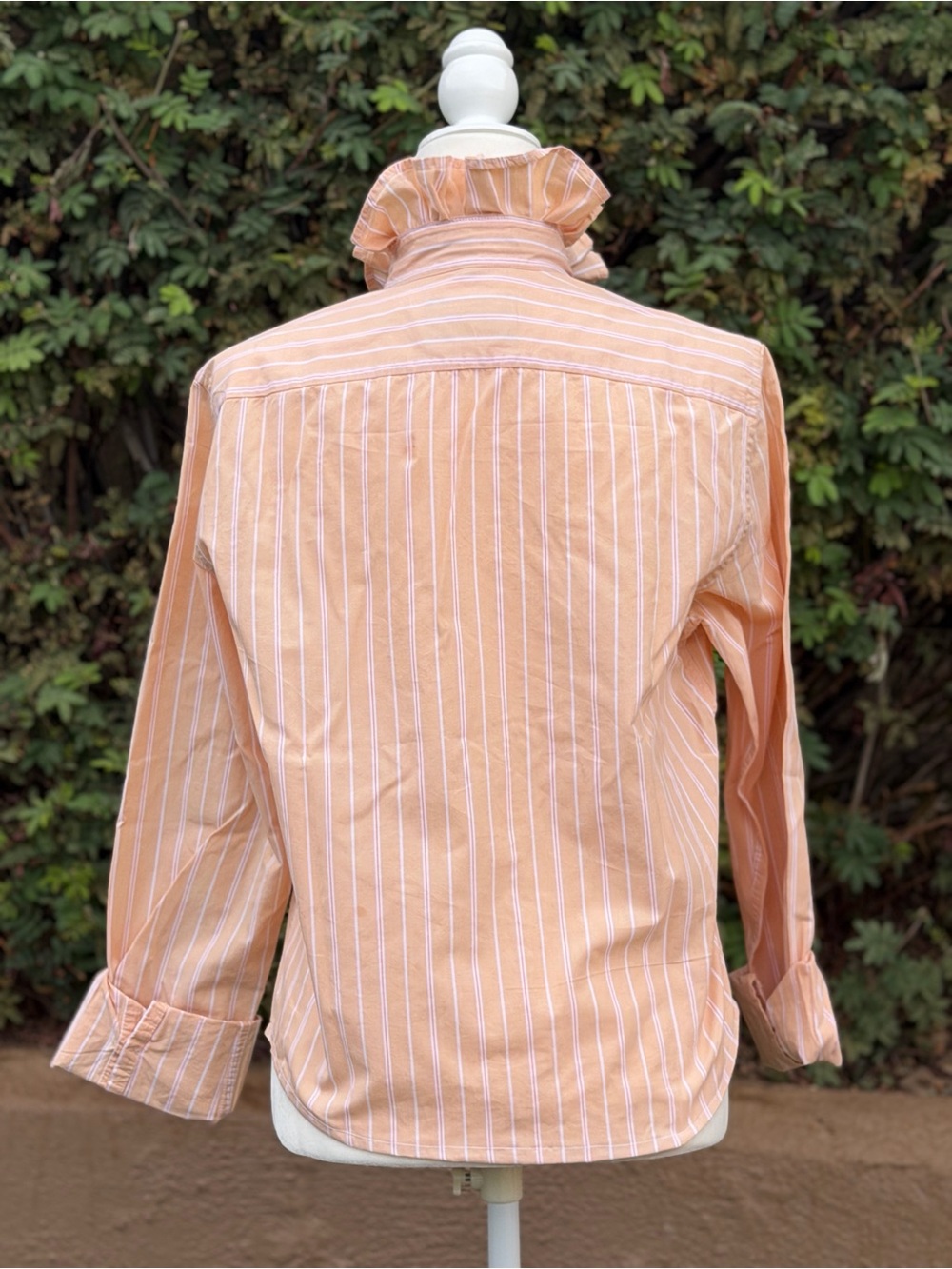 Hollister Peach and White Striped Button-Up Shirt Upcycled with ruffle collar. M - Picture 2 of 6